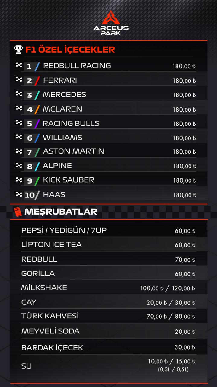 Arceus Park içecek menüsü – Redbull, milkshake, Pepsi, çay, kahve, çocuklar ve aileler için eğlenceli içecek seçenekleri Antalya